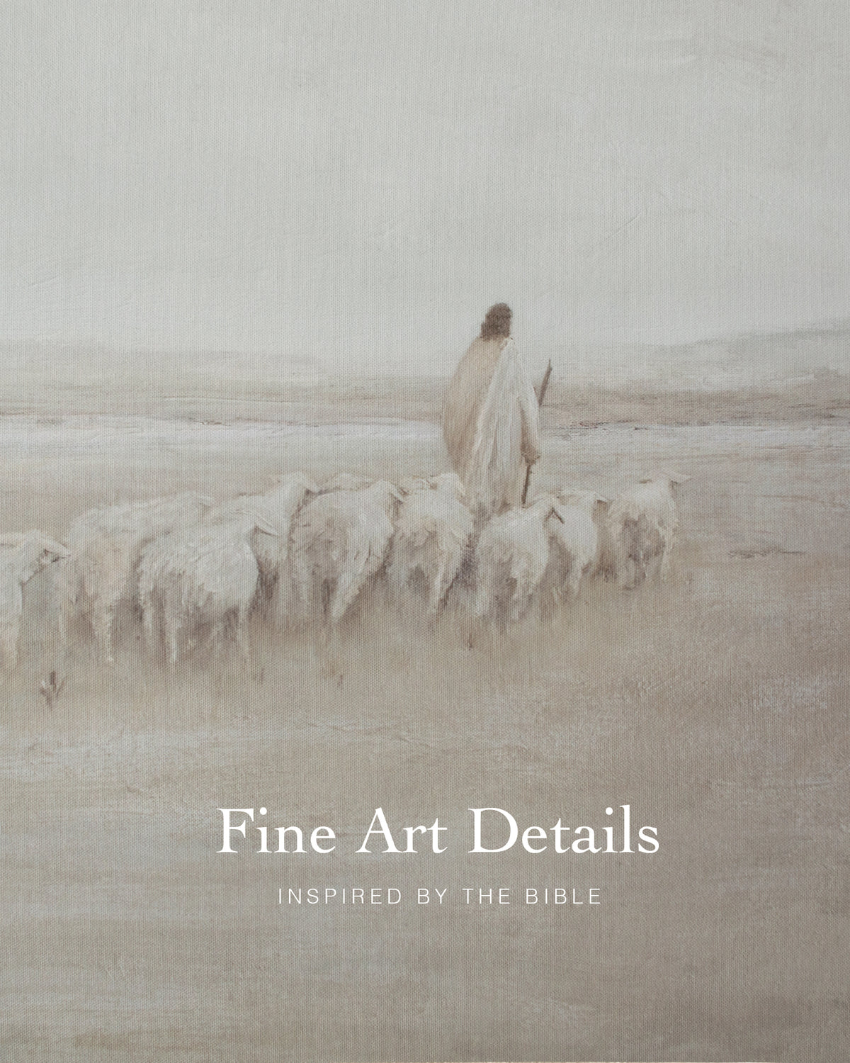 The Good Shepherd detail study, Jesus among His flock on a wide open field, drawn from John 10:11