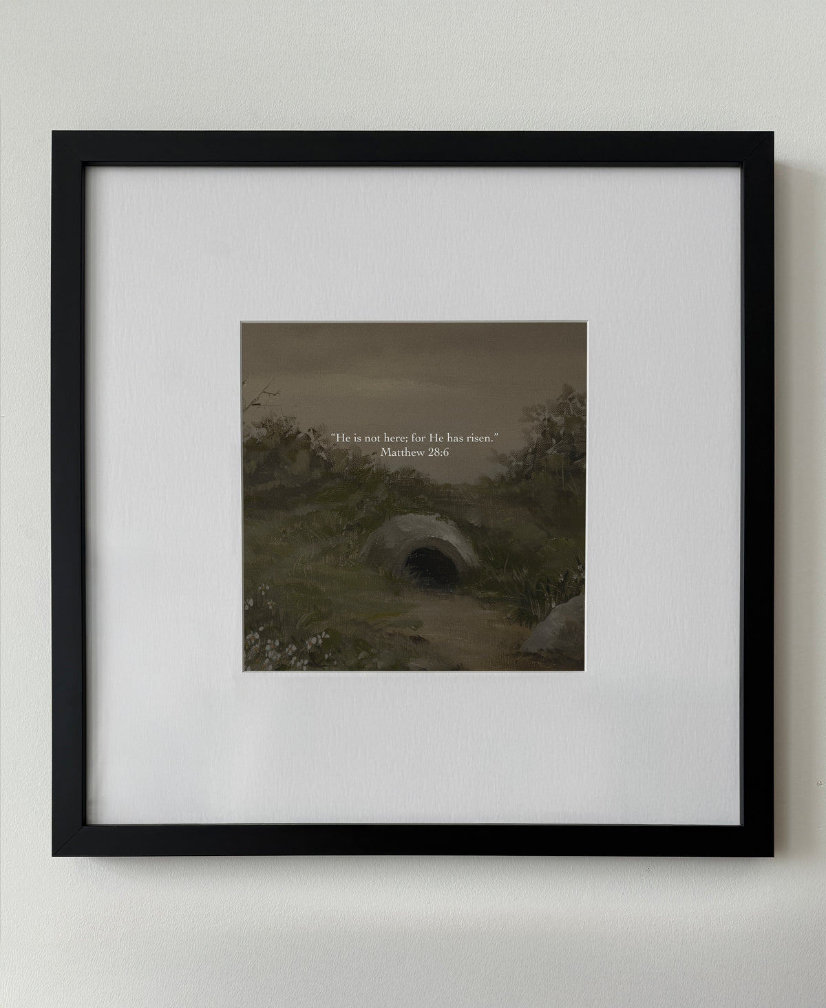 He Has Risen shown at scale, available in a single 20x20 size