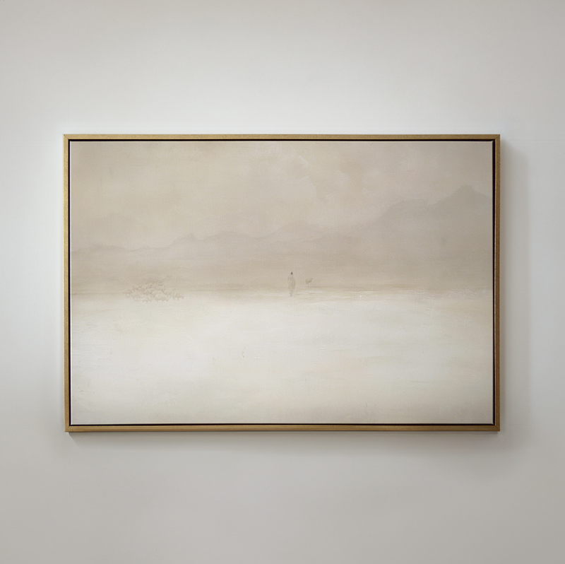 Jesus Leaves the 99 framed Christian canvas wall art — modern impressionist painting of the Good Shepherd and the lost sheep — Christian Modern