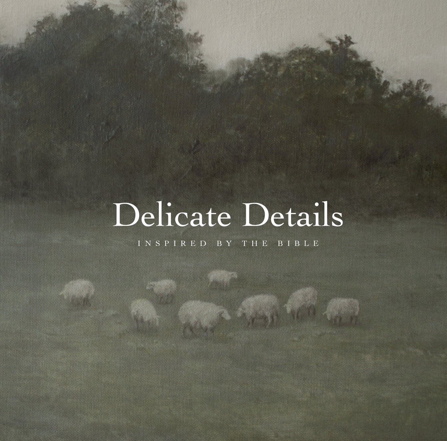 Delicate brushwork details of The Lord Is My Shepherd 23rd Psalm landscape painting, Bible-inspired modern Christian art with hand-painted texture — Christian Modern