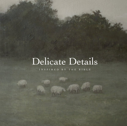 Delicate brushwork details of The Lord Is My Shepherd 23rd Psalm landscape painting, Bible-inspired modern Christian art with hand-painted texture — Christian Modern